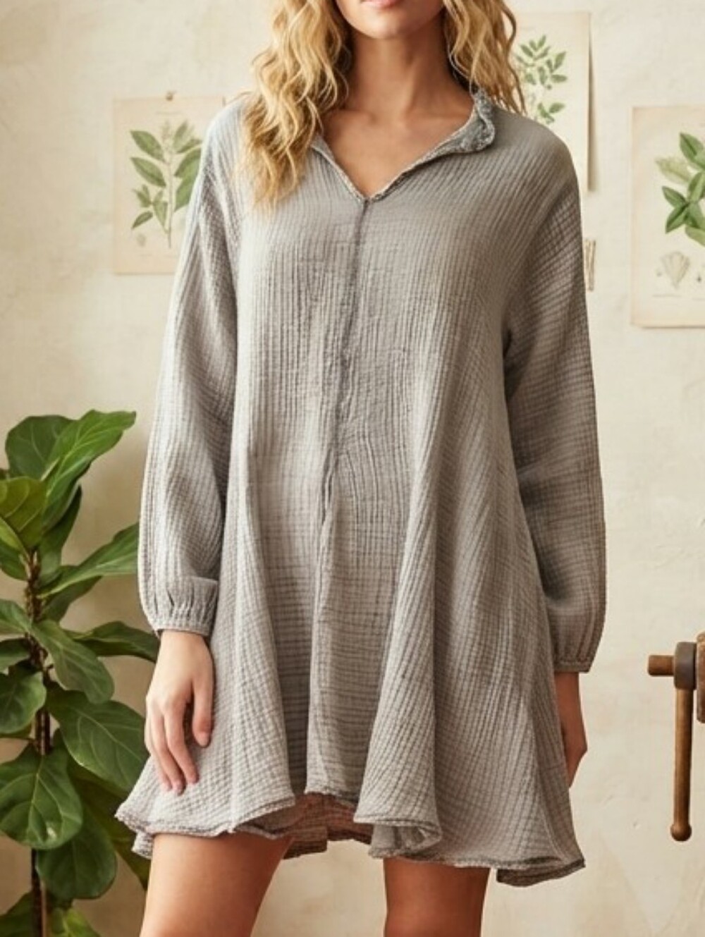 Made in Italy Cotton Gauze Mini Dress Lagen look Gray